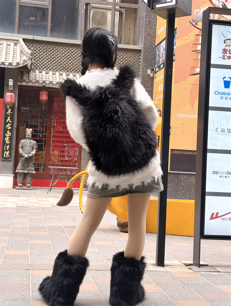 Fashion Backpack Women - Y2K Faux Fur Leopard Women Backpack