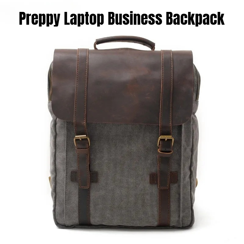 Rucksack Military Style - Military Canvas Leather Backpack for Men