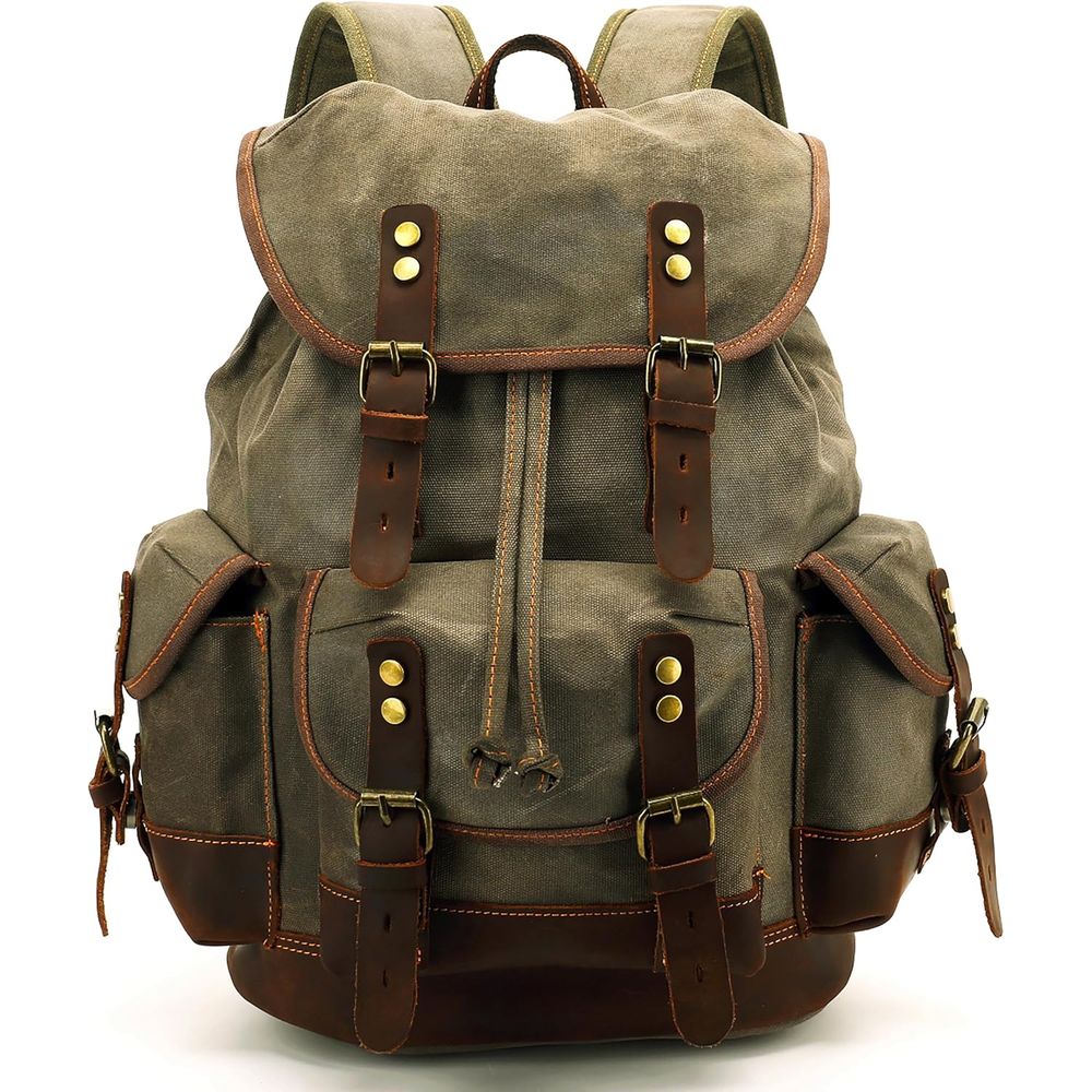 Leather Backpack Vintage - Vintage Canvas Leather Backpack: Large Capacity,