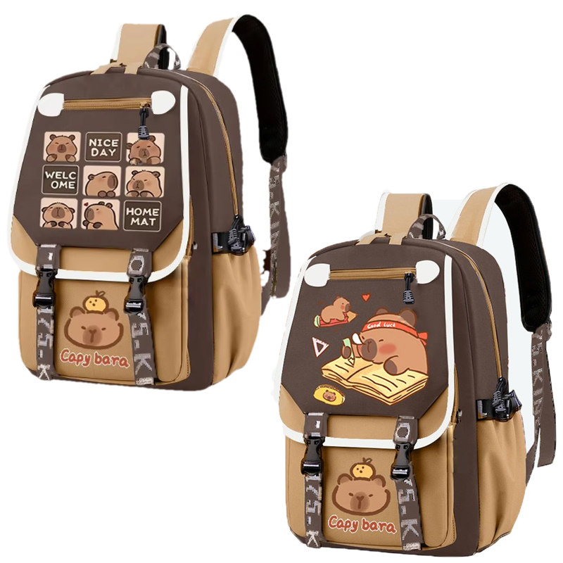 Kawaii Capybara Stylish Khaki  – School Backpack Teen recenzja i cena