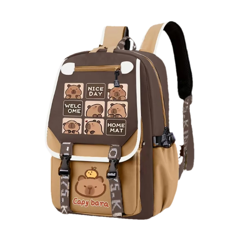 Kawaii Capybara Stylish Khaki  – School Backpack Teen recenzja i cena