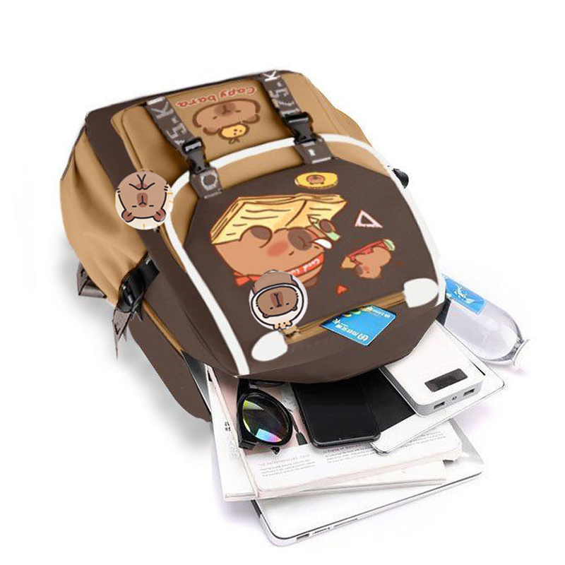 Kawaii Capybara Stylish Khaki  – School Backpack Teen recenzja i cena